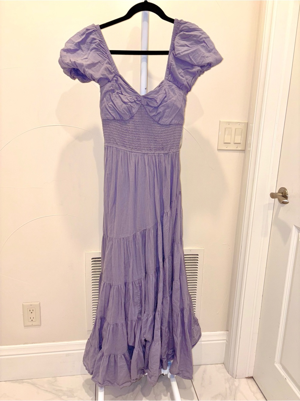 Free People Sundrenched Smocked Puff Sleeve Maxi Dress in Lavender Granite - Picture 13 of 16
